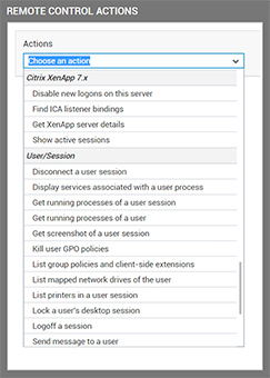 The remote actions control enables remote connections to systems that are being monitored