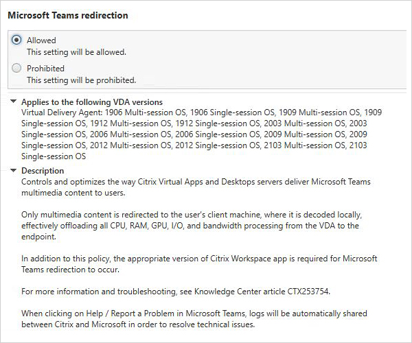 Microsoft Teams redirection settings