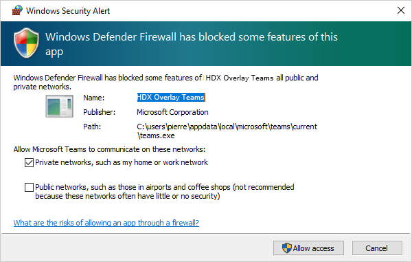 Windows Firewall and MS Teams