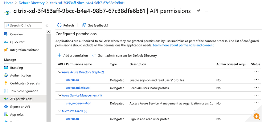 Assigned permissions in Azure AD application