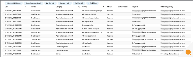 Azure AD Audit log example screen