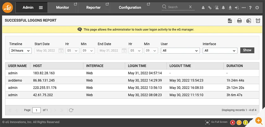 Logon report from the IT monitoring tool