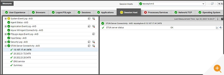 Console image showing Stun Server availability used when monitoring RDP Shortpath 