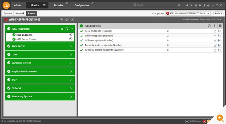 Screenshot showing eG Enterprise monitoring IGEL UMS