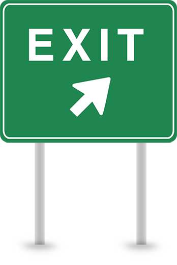 A picture of a road sign for an exit junction in green to represent a cloud exit strategy