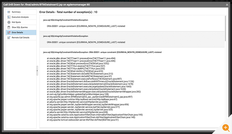 Image showing a Java SQL drilldown for root-cause analysis.