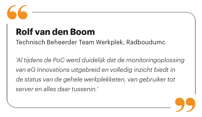 Image of a happy customer quote from a Dutch IT administrator from a hospital