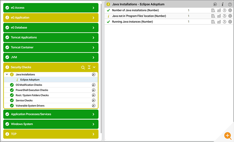 Screen shot of eG Enterprise automatically monitoring Java installations and Java instances - essential to understand Java License costs 