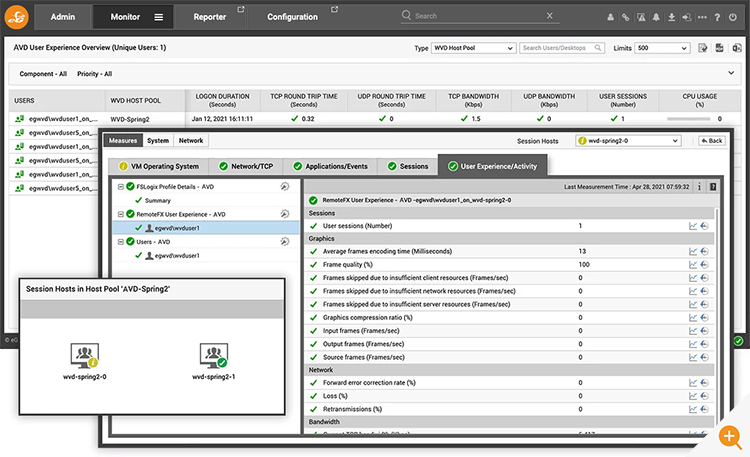 Screenshot of the eG Enterprise console for Azure Virtual Desktop monitoring