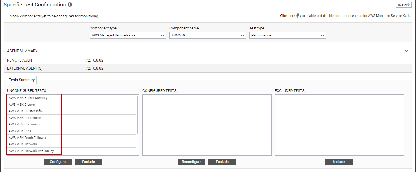 Unconfigured tests in AWS MSK Cluster component