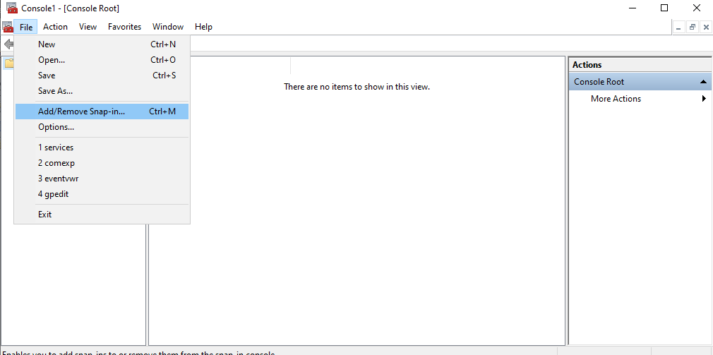 Selecting Add/Remove Snap-in Option