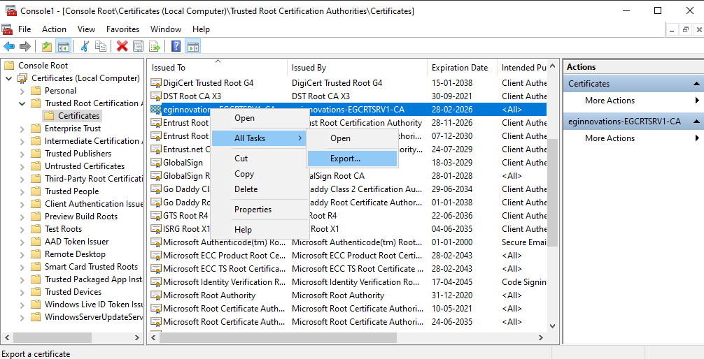 Exporting SSL Certificate of eG Manager