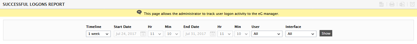 Successful User Logons Report Filters