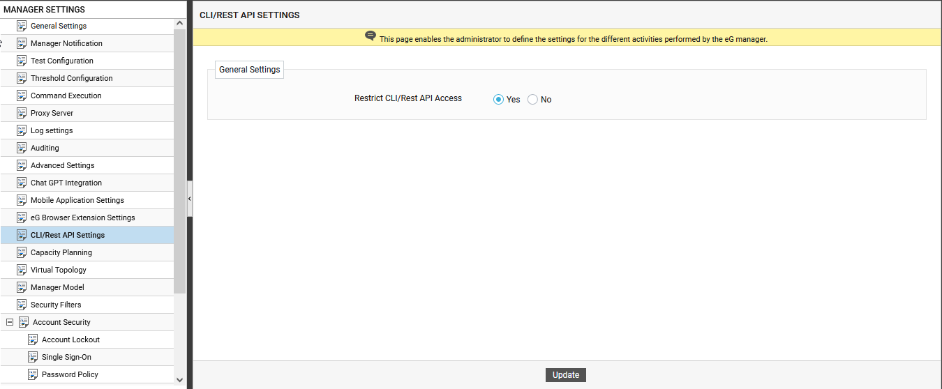 Configuring eG CLI / REST API Settings