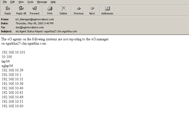 Email Received if Agent Fails to Report to Manager