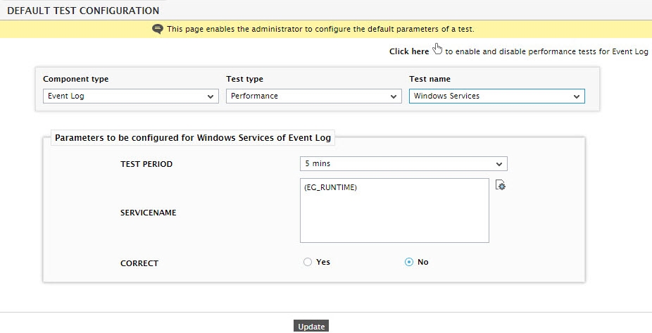 Default Parameters of Windows Services Test