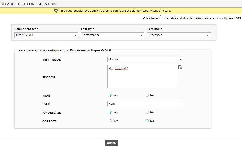 Defaul Test Parameters of Processes Test