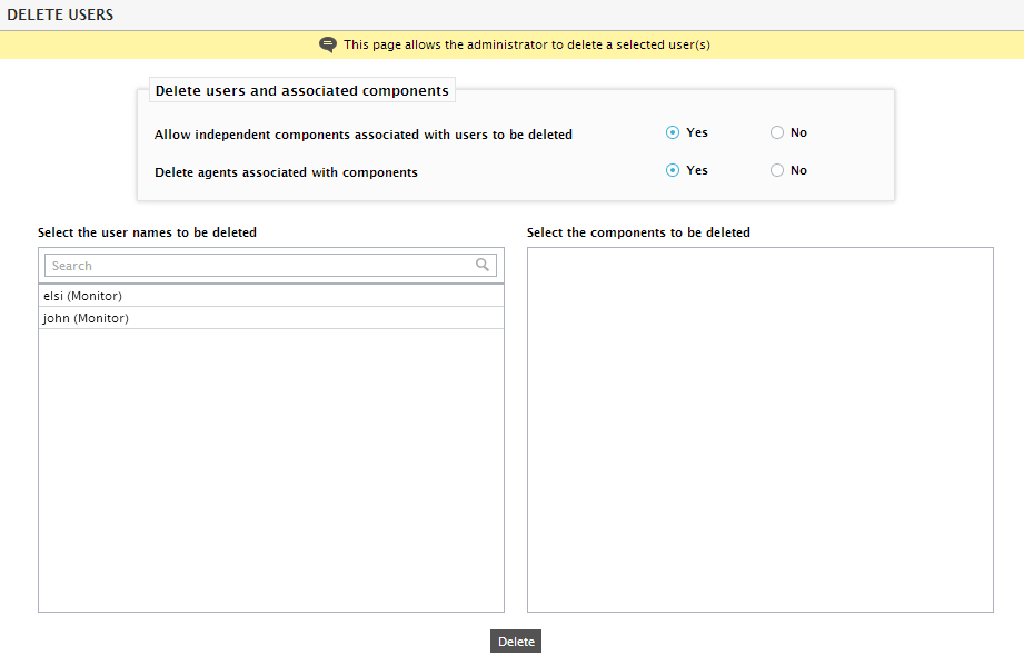 Deleting Components Associated with User