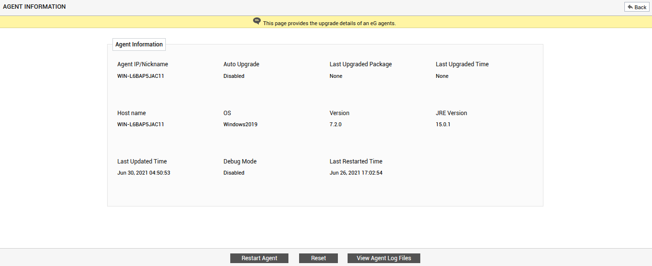 Upgrade Information of eG Agent