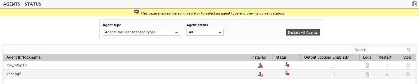 Viewing Status of Agents for User License Types