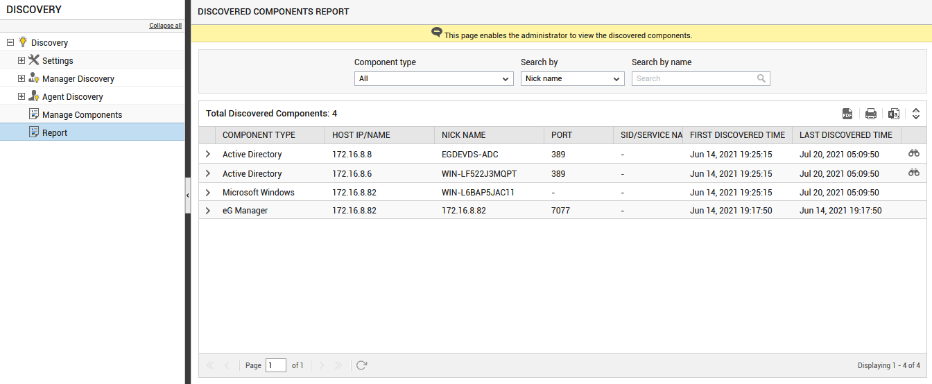 Discovered Components Report