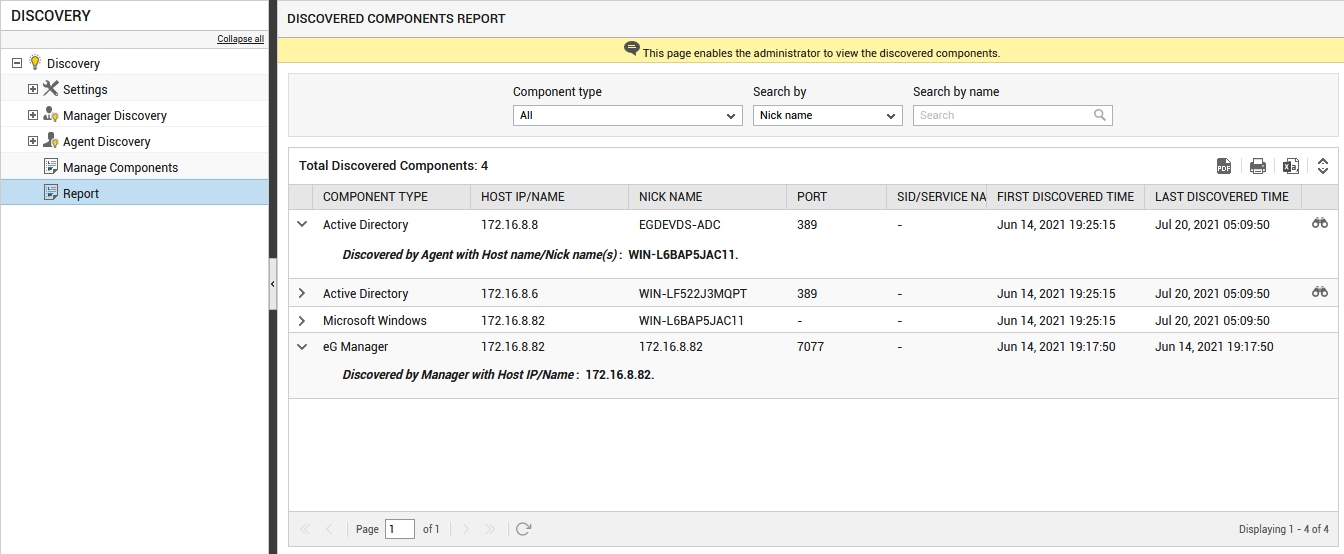 Displaying Mode of Component Discovery