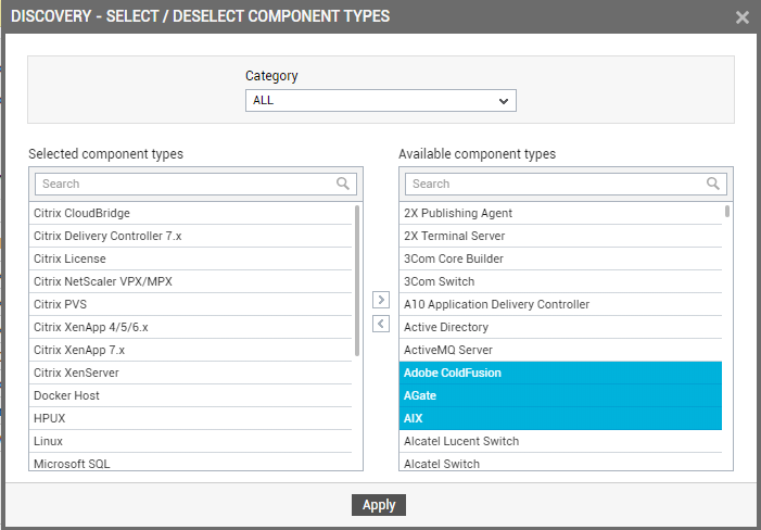 Component Types Selected by Default