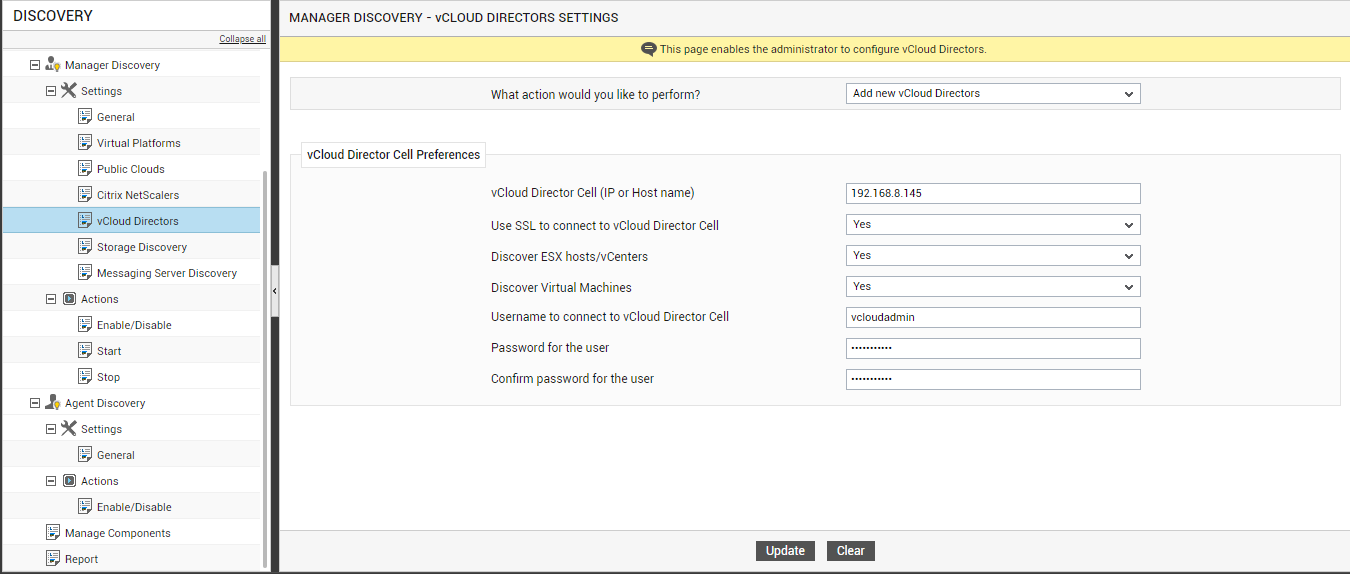 Configuring vCloud Director Cell for Performing Discovery