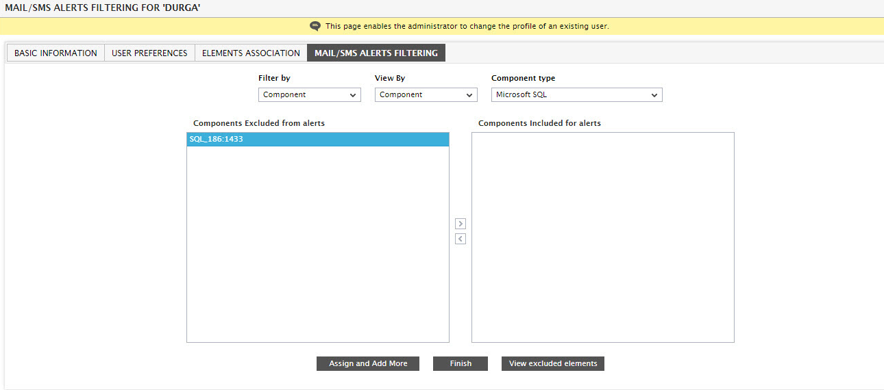 Excluding Mail/SMS Alerts for Components