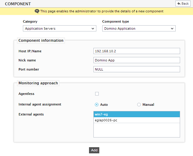 Assigning Internal Agent to Component