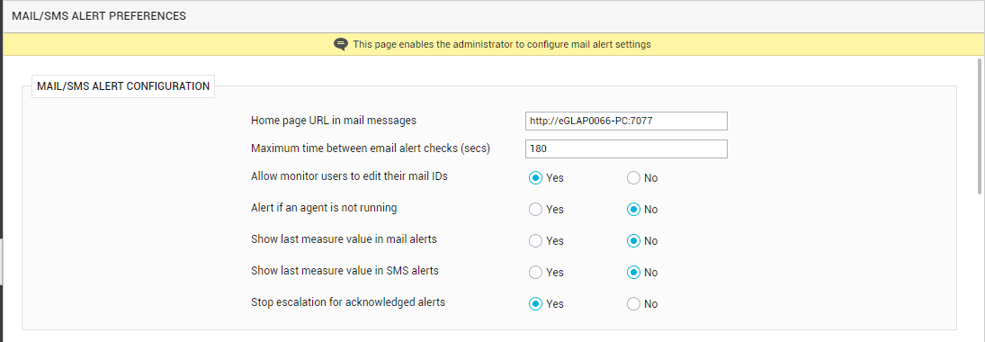 Configuring Mail/SMS Alert Settings