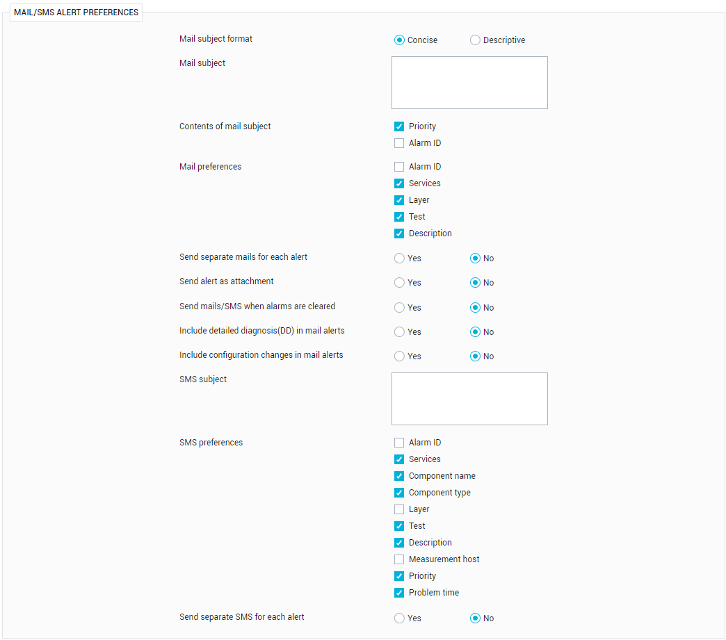 Configuring Mail/SMS Alert Preferences