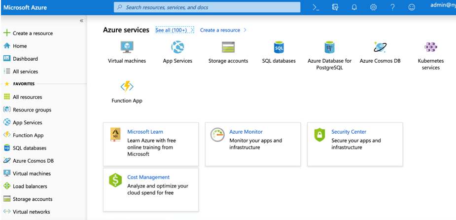 Azure Portal Home Page