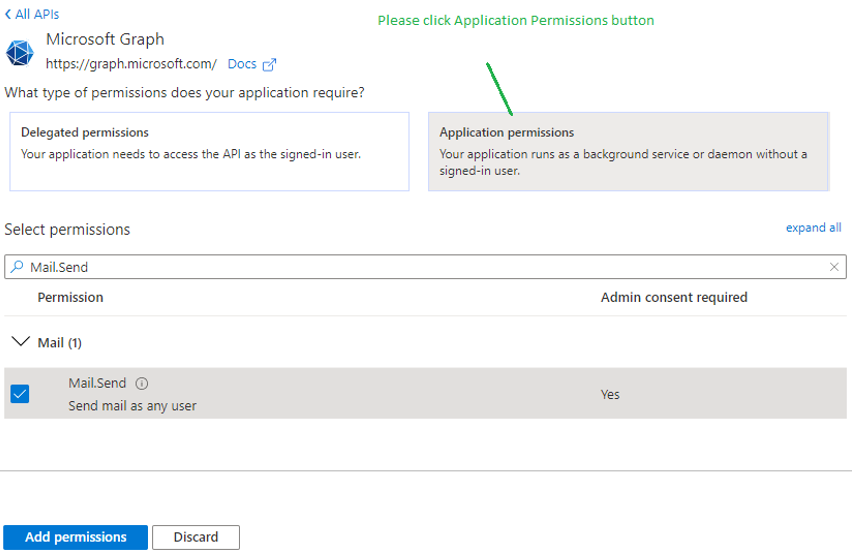 Granting Mail Send Permissions to New App