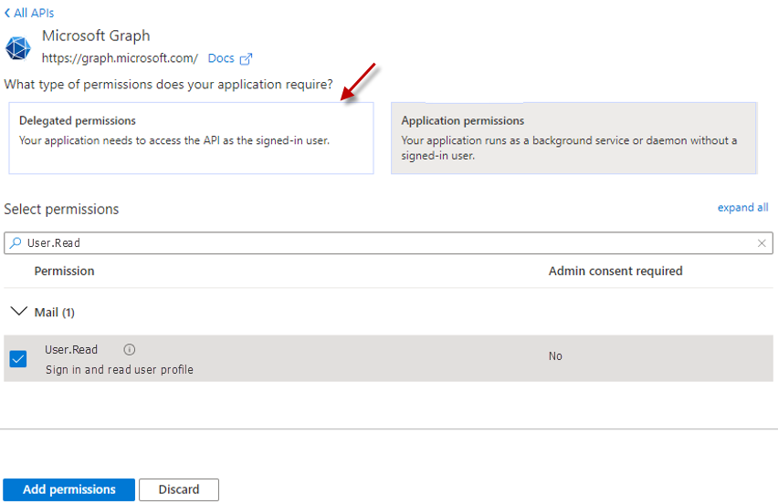 Assigning User.Read Permissions to App