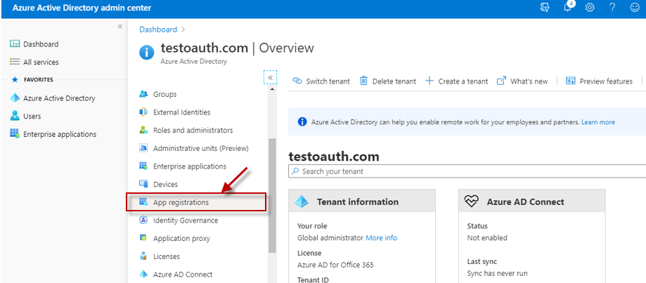 Selecting App Registrations Option