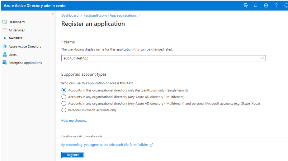 Registering New Application