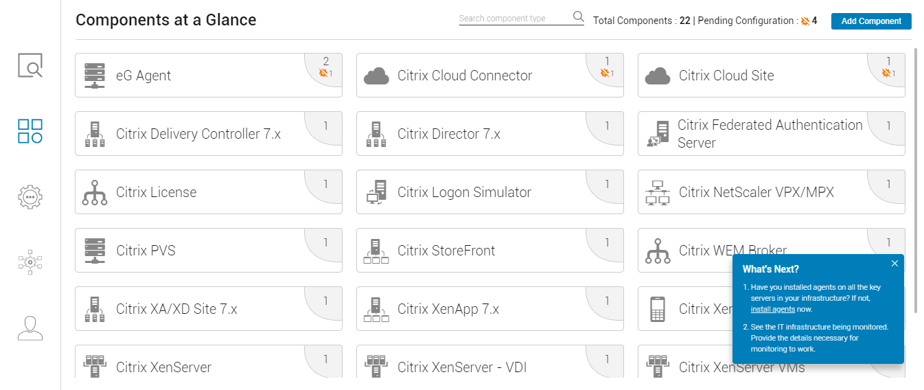 Components At-A-Glance Section in Admin Home Page