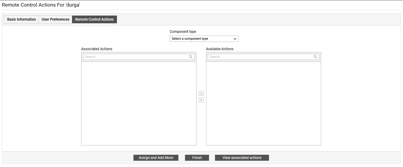 Remote Control Actions Tab Page