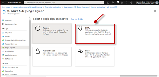 Selecting SAML Tile