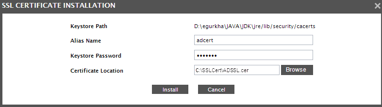 Providing Details of SSL Certificate to be Installed