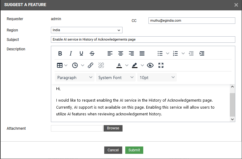Suggesting New Feature from eG Admin Interface