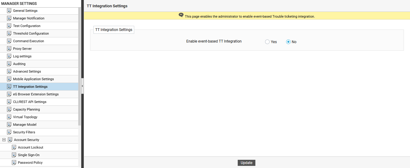 Enabling TT Integrstion Settings flag