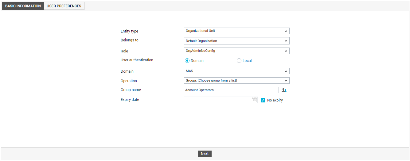 Registering User Group Chosen from List of OUs