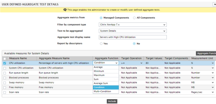 Configuring Aggregate Test Using Single Condition