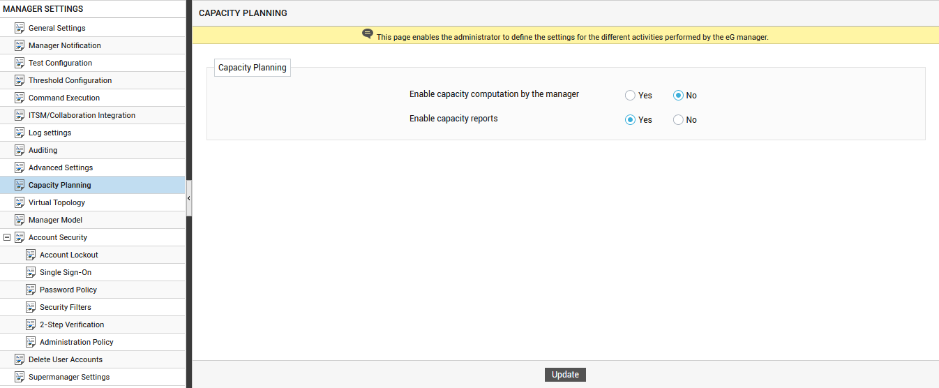 Configuring Capacity Planning