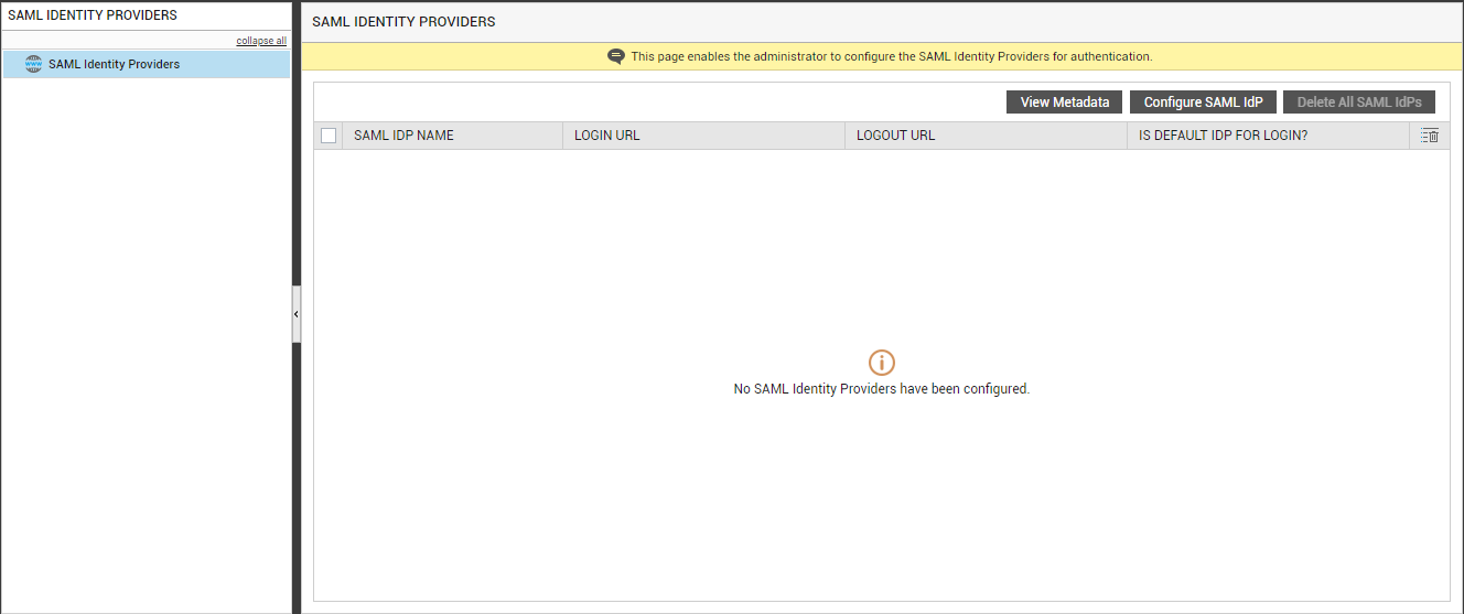 Clicking on Configure SAML IdP Button