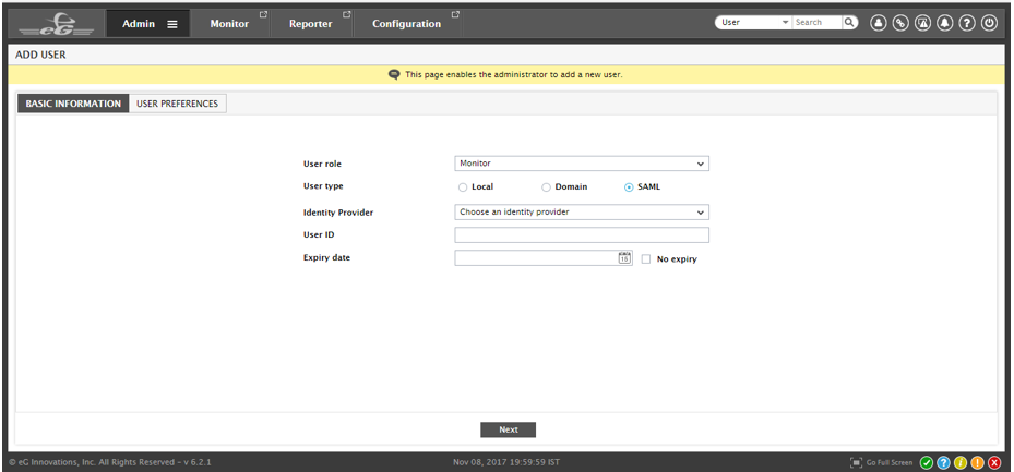 Setting SAML as User Type