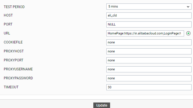 URLs Configured for Monitoring Displayed in URL Text Box