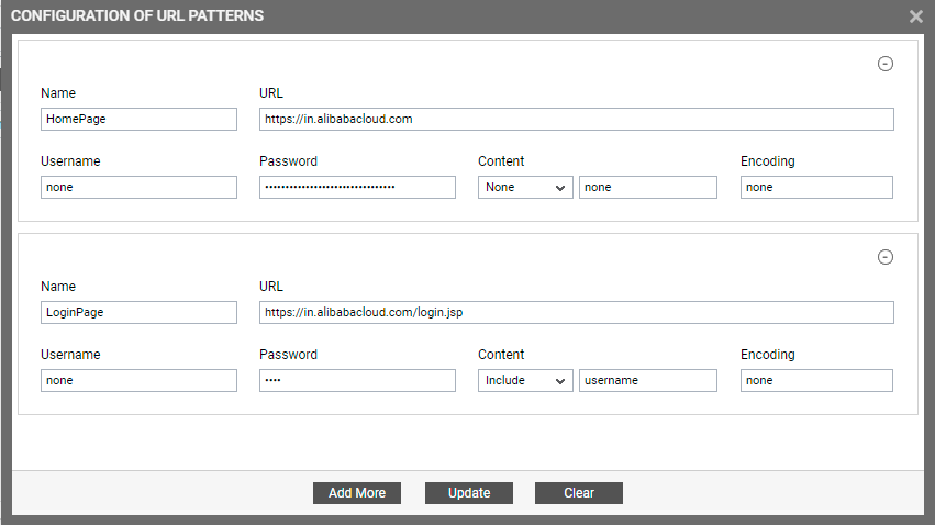 Configuring Multiple URLs for Alibaba Web Access Test